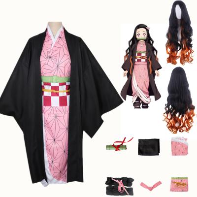 China Polyester Anime Demon Slayer Brother and Sister Kamado Nezuko Halloween Cosplay Anime Costume Wig for sale