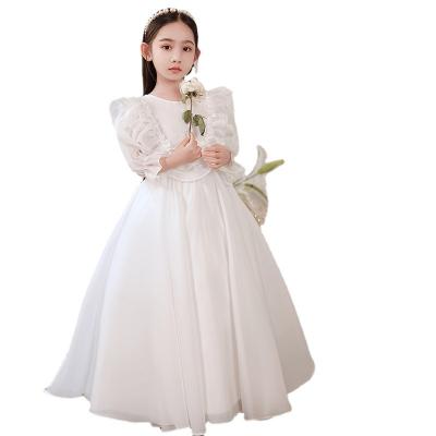 China Summer Breathable Long Sleeve Flower Girl Dress White Kids Dresses For Wedding Princess Dress Girl Party Girls Costume 2-12 Years for sale