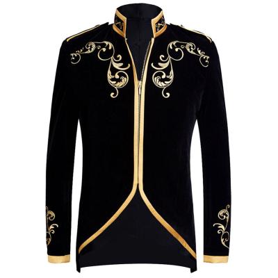 China Gothic Groom Singers Suit Jacket Men's Breathable British Style Series Embroidery Velvet Gold Embroidery Prince Blazer Wedding Jacket for sale