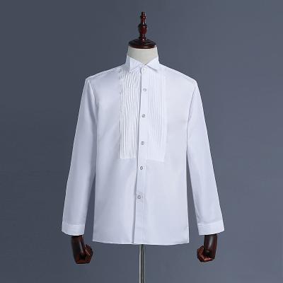 China MORE PERFORMANCE MEN'S STAGE DINNER Anti-wrinkle SIZE TUXEDO SHIRT FORMAL SOLID WHITE SHIRT blouse for sale