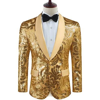 China Breathable Black Slim Fit Singers DJ Nightclub Performance Jacket Suit Sequin Gold Shiny Men's Blazers for sale