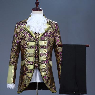 China Noble Renaissance Court Men Suit Breathable Four Piece Stage Singer Wedding Prom Suits Antique Floral Breeches Jacket For Party for sale