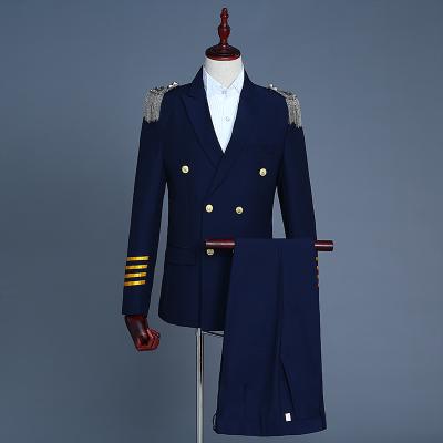 China New Design Breathable Blue And White Mens Cross Captain Suit Military Uniform With Tassel Epaulet for sale