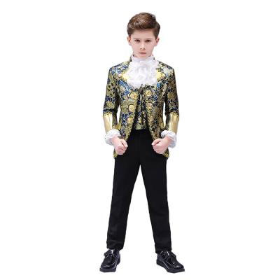 China New Vintage Vintage Antique Renaissance Three Piece Children Boys Children's Floral Patterns Prince Charming Cosplay Kids Costume Performance Suits for sale