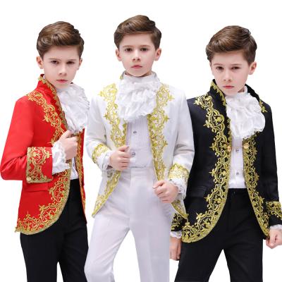 China Vintage Black Red and White Fashion Court Children Kids Boys Retro Suits Three Piece Embroidery Performance Prince Charming Cosplay Kids Costume for sale