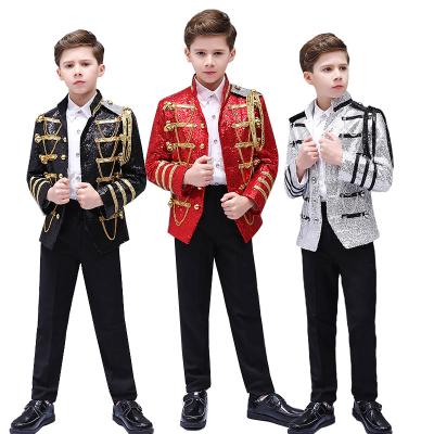 China Colorful Vintage Sequin Child Blazer Kids Dance Piano Performance Boy's Handsome Flash Jacket for sale