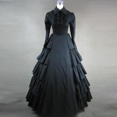 China Breathable Gothic Victorian Renaissance Black Halloween Steampunk Style Ball Gown Medieval Historical Costume for sale