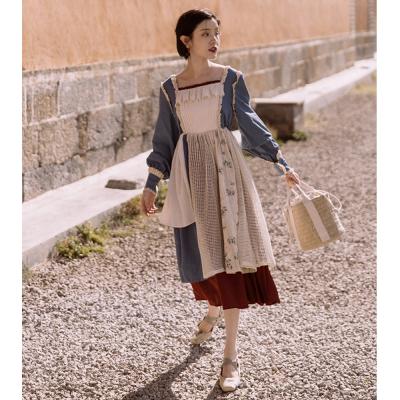 China Breathable Mori Girl Style Prairie Chic Women Dress Cosplay Vintage Patchwork Lace Lantern Sheath Dresses Plus Size Casual Vestido Fiesta for sale