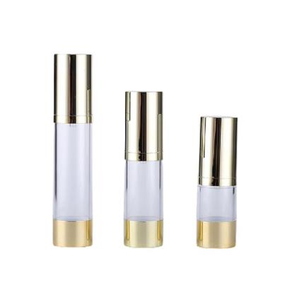 China Cosmetic Gold Airless Pump Bottle 15ML 30ML 50ML AS Serum Lotion Emulsion Packaging Container Vacuum Spray Plastic Bottle for sale