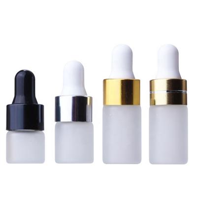 China Eco-friendly Recyclable 1ml 2ml 3ml Frosted Glass Dropper Bottle Gold Silver Black Matte Empty Essential Oil Dropper Serum Drop Pipette Bottles for sale