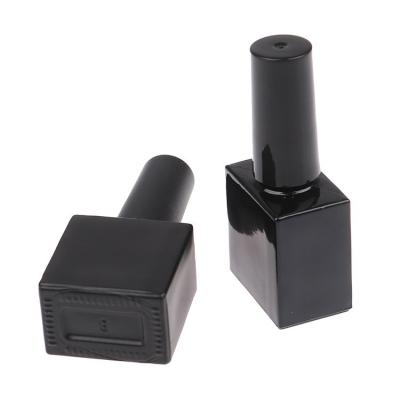 China Bottle with Glossy Black Enamel Glue Packaging Vial Matte Black Square Glass Empty UV Block Sunlight Brush Nail Polish Oil Bottle 10ML With Brush for sale