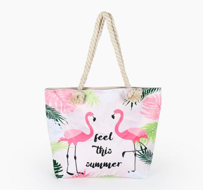 China INS 2018 Joint Bust Flamingo Girl Slope Across Zipper Canvas Beach Bag for sale