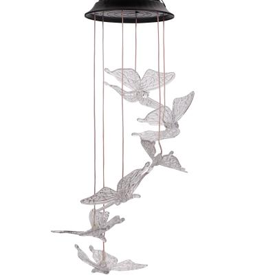 China Contemporary Solar White Butterfly Wind Chimes Color Changing LED Solar Wind Chime Waterproof Hanging Patio for sale