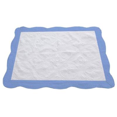 China Polyester/Wholesale Custom Polyester Cotton/Comfortable Monogram Cotton White With Blue Trim Cotton Baby Comforter for sale