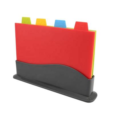 China BPA Free Index Viable Color Coded Cutting Boards Set With Holder Chopper Plastic With Juice Grooves for sale