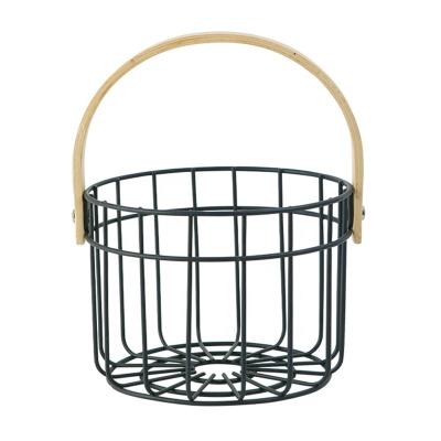 China Sustainable Nordic Style Metal Wire Storage Basket Kitchen Fruit Basket With Bamboo Handle for sale