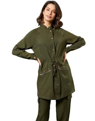 China High Neckline Drawstring Waist Breathable Muslim Jacket Relaxed Cargo Pockets Pants Two Pieces Muslim Suit for sale