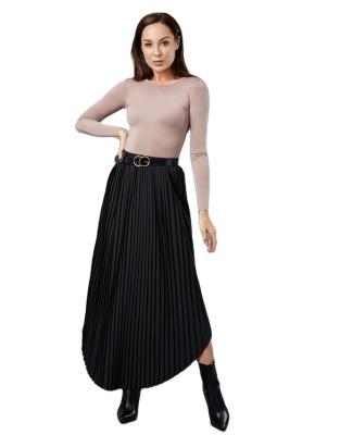 China New Arrival Breathable Ladies Pleated Casual Skirt High Waist Solid Color Long Skirt For Muslim Women for sale