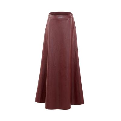 China Autumn Winter High Waist Pleated Anti-Static Skirts PU Leather Women's Elegant Casual Punk Gothic A Line Long Maxi Skirt for sale