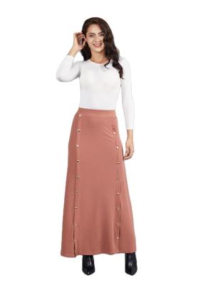 China Breathable Women's Sexy Front Buttons Muslim Long Skirts Elastic Waist Knitted Dresses Islamic Clothing for sale