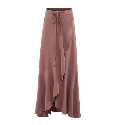 China New Design Breathable Women Long Skirt With Ruffles Edge And Bow Tied Decoration A Line Long Irregular Wrap Skirt For Muslim Women for sale