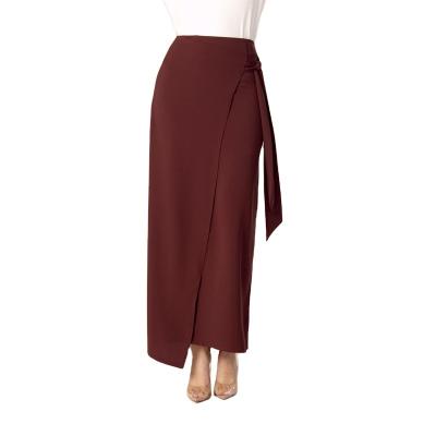 China Fashion Solid Color Summer High Waist Muslim Maxi Skirt Women Breathable Tie Maxi Asymmetric Skirt Comfortable Casual Ruched Slim Waist for sale