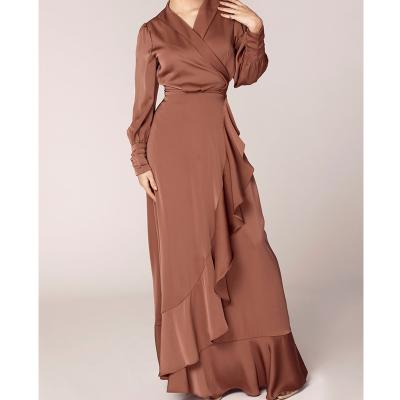 China Good Quality Summer Anti-Wrinkle Long Dress Breathable Satin Muslim Dress For Woman for sale