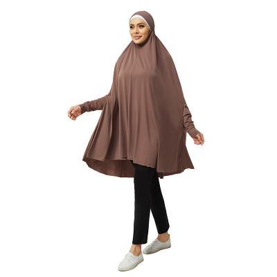 China Solid Color Khimar Jilbab One Piece Jilbab Women Polyester High Quality Stretch Back Sleeve Tie Back for sale