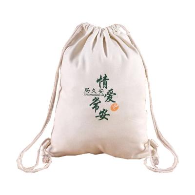 China Eco-friendly natural calico cotton drawstring backpack bags small cotton canvas drawstring shopping travel bags with your own logo for sale