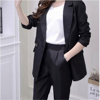 China Breathable Gray Casual Blazer and High Waist Pant Office Lady Lady Notched Jacket Pant Suits Suits Female Korean 2 Pieces Set for sale