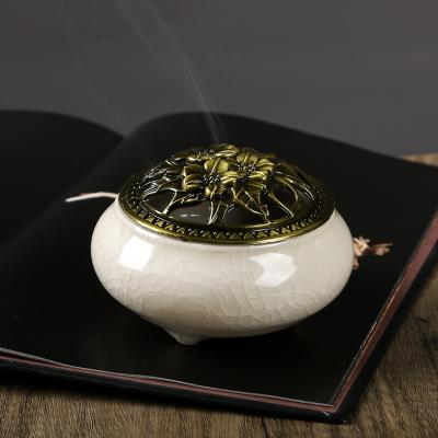 China Chinese Incense Ceramic Censer with Lid, Incense Holder, Ceramic Censer Suitable for Linear/Cone/Coil Incense for sale