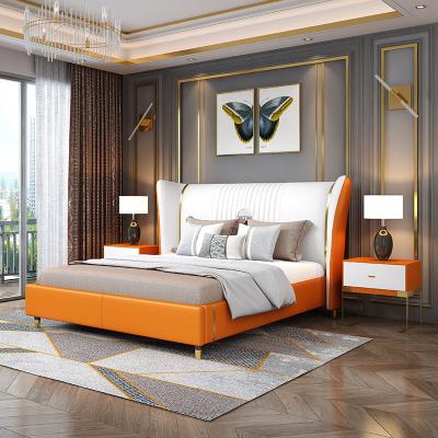 China White Green Leather King Size Bed Sets Designer Italy Headboard Frame Storage Luxury Modern Bedroom Furniture for sale