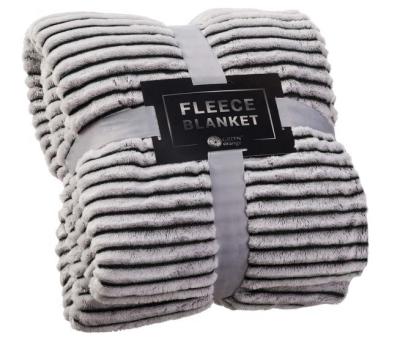 China New Arrival Anti-pilling Solid Gray Throw Knitted Striped Flannel Fleece Blanket for sale