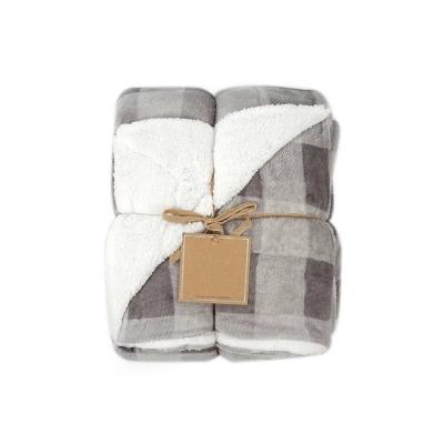 China BSCI factory anti-pilling soft plaid and check super warm printed flannel and sherpa fleece 2 ply blanket for sale