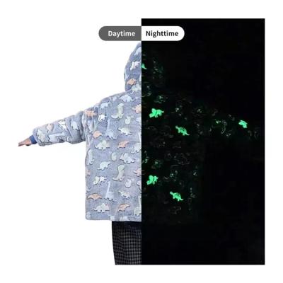 China Custom Printing Hooded Luminous Blankets Anti-Pull Cartoon Hoodies TV Adult Wearable Blanket For Home for sale