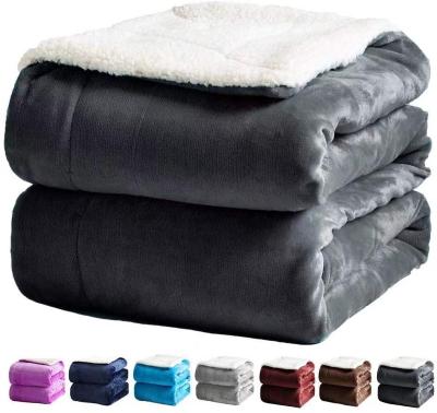 China Wholesale 100% Double Layer PORTABLE Solid Color Polyester Plain Sherpa Blanket Fleece Flannel Throw for sale