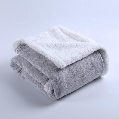 China Amazon Color and Logo Luxury PORTABLE Warm Customized Winter 127x152cm Knitted Gray Double Layer Sweater Throw Fleece Sherpa Blanket for sale