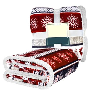 China Red kint HEATHER soft christmas blankets cheap two layers warm fleece throw blanket for gifts for sale