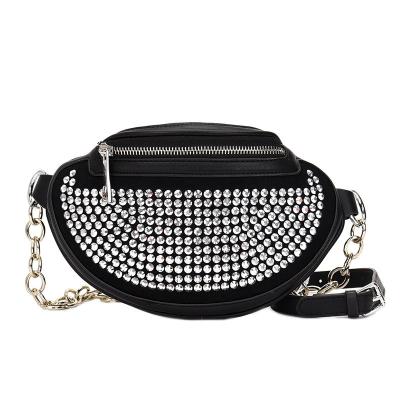 China Diamond Decoration Anti-theft Decoration Ladies Waist Bag Pussy Packs Fashion Women Genuine Leather Waist Bag for sale