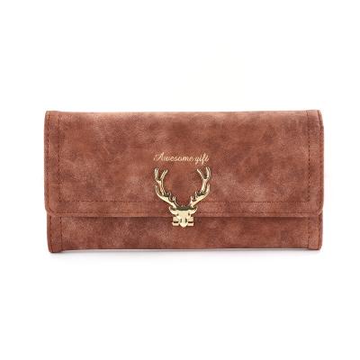 China New Christmas Fashion Anti-theft Women's Long Deer Wallet Multi-Card Frosted Frosted Border Wallet New for sale