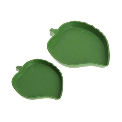 China New Single Leaf Shape 2 Size Reptile Water Food Bowl Plastic Gecko Meal Worm Feeder for sale