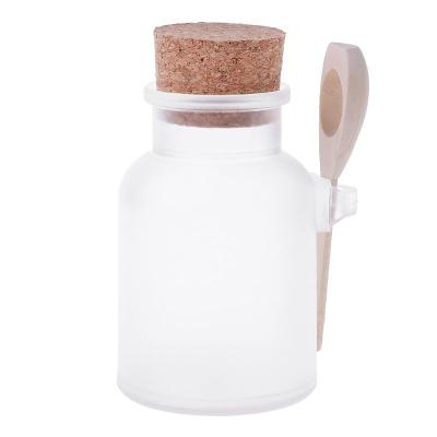 China Fashionable Scrub Bath Salt ABS Bottle Sealed Wooden Soft Seal Bottle Frosted Cork Storage Stopper Bottle Frosted Jar Refillable Spoon Powder for sale