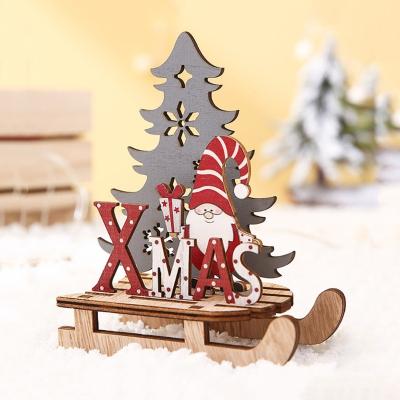 China As Picture Christmas Santa Xmas Sled Ornaments Painted Sleigh DIY Decorations Wooden Puzzle for sale