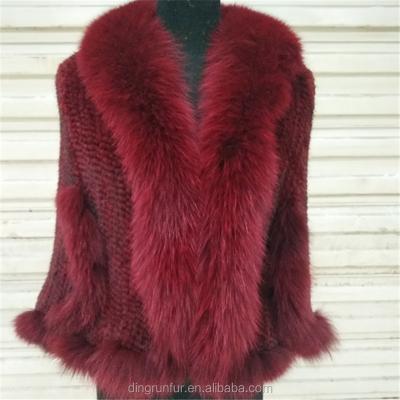 China Cozy Cozy Women's Real Fur Cape Knitted Mink Fur Poncho With Fox Fur Trim for sale