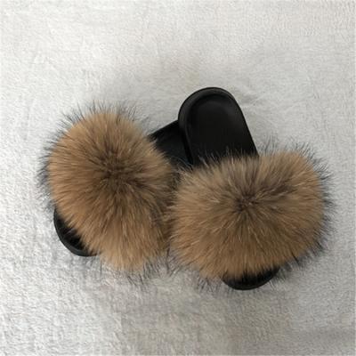 China Fur Slippers Fur Slippers Sell OEM Full Real Natural Raccoon Fur Slippers Slide Sandals Wholesale for sale