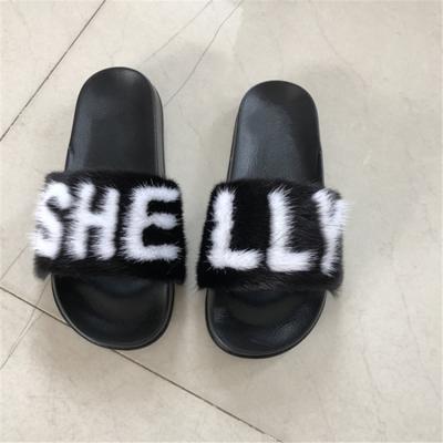 China Flat Slippers Flat Slippers Wholesale Custom Luxury Logo Mink Fur Slippers Real Mink Fur Slides for sale