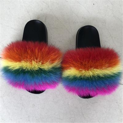 China Lightweight Real Fox Fur Slippers Kids Size Lightweight Custom Real Fox Fur Slides for sale