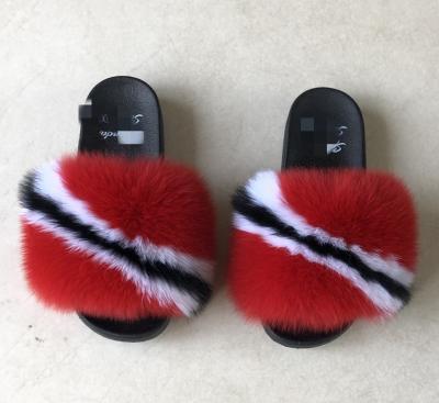 China Fashion Trend Wholesale Outdoor Slides Hairy Fox Fur Slippers for sale