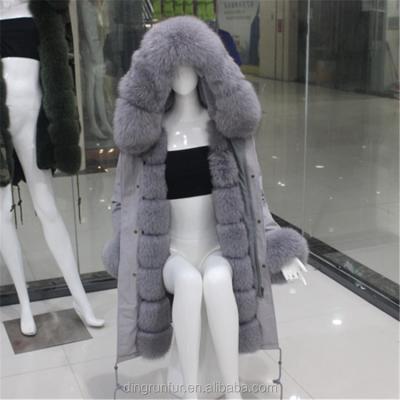 China Rex Rabbit Fur Collar And Fox Fur Anti-Shrink Anti-Shrink Trim Striped Coat Real Fur Hooded Parka for sale