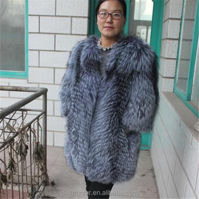 China Wholesale Viable Genuine Fur Jacket Ladies Real Silver Fox Fur Coat for sale